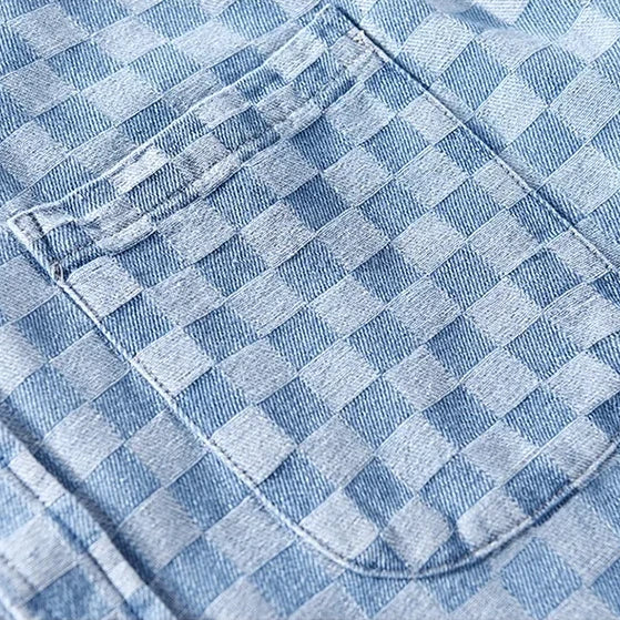 Denim Checkered Short Sleeve Shirt