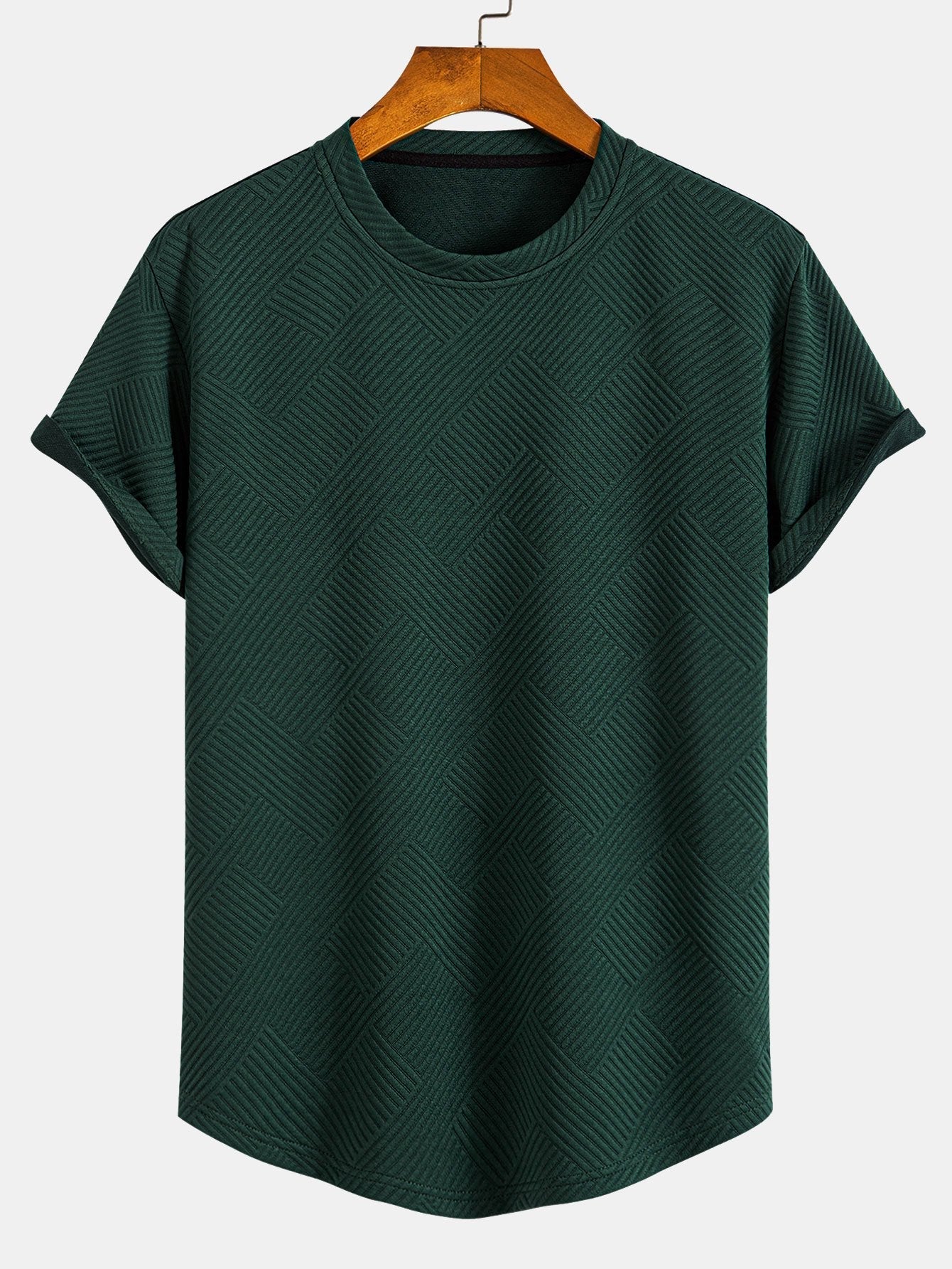 Striped Jacquard Short Sleeve T-Shirt with Arc Hem