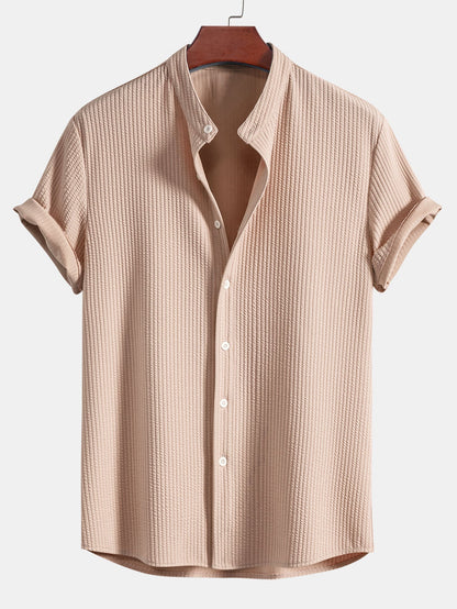 Ribbed Muscle Fit Stand Collar Shirt