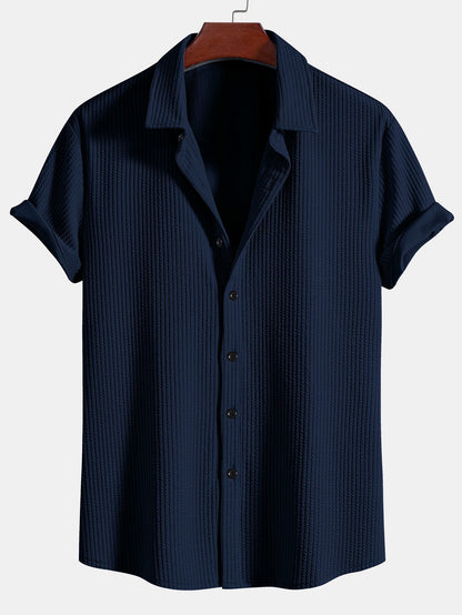 Ribbed Button-Up Shirt and Shorts Set in Muscle Fit