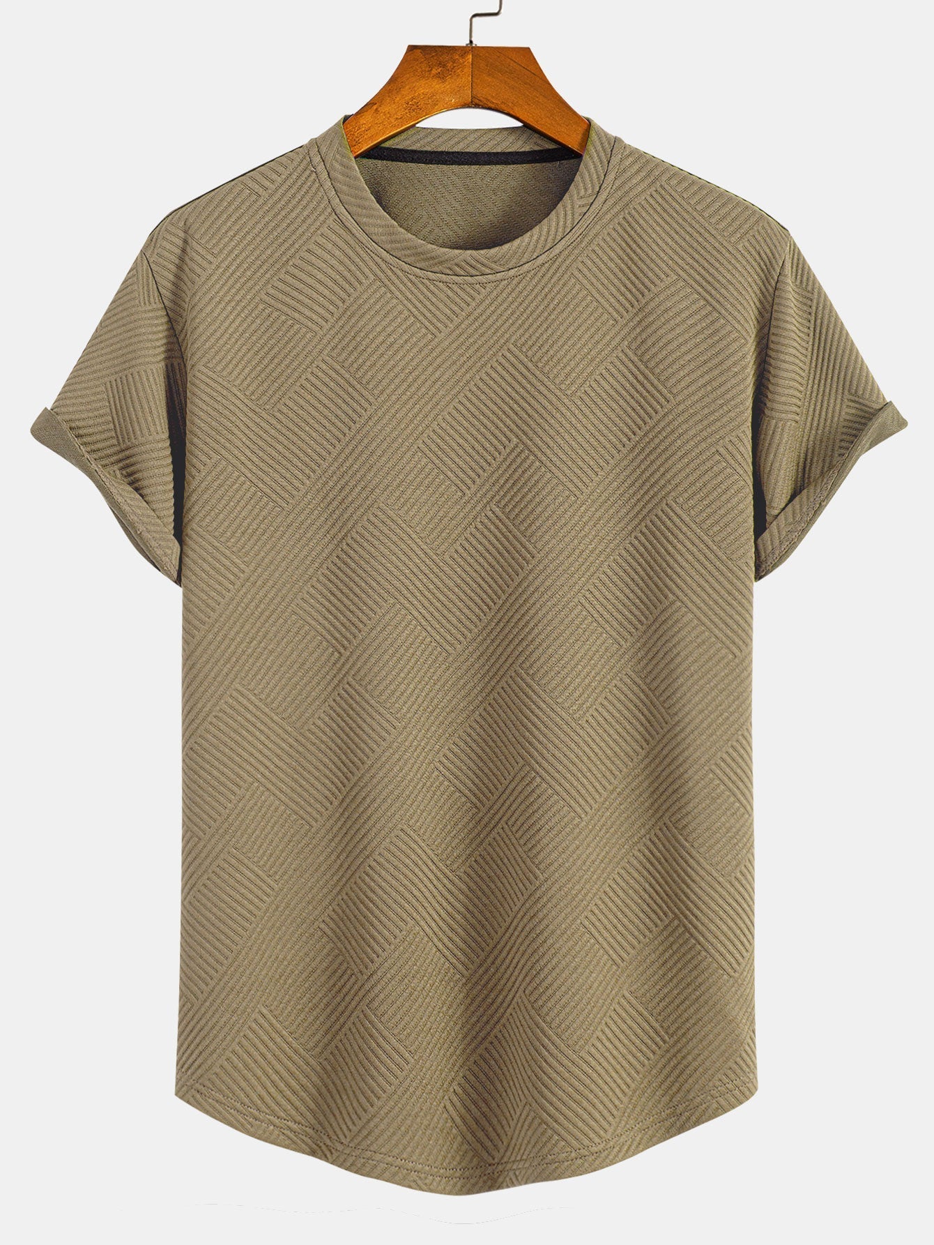 Striped Jacquard Short Sleeve T-Shirt with Arc Hem