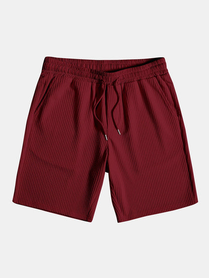 Ribbed Button-Up Shirt and Shorts Set in Muscle Fit