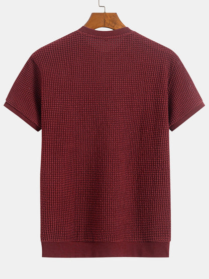Short Sleeve Waffle Knit T-Shirt with Ribbed Hem