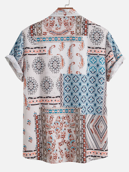 Scarf-Patterned Button-Up Shirt with Matching Swim Shorts