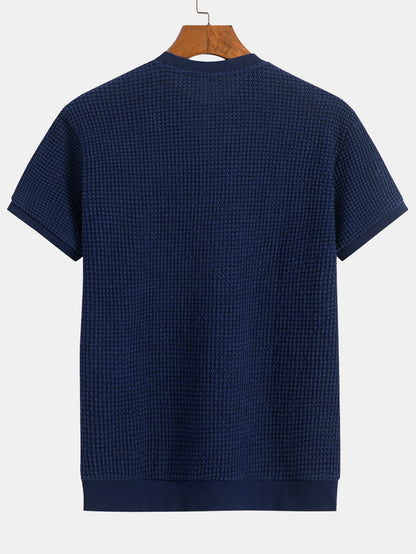 Short Sleeve Waffle Knit T-Shirt with Ribbed Hem