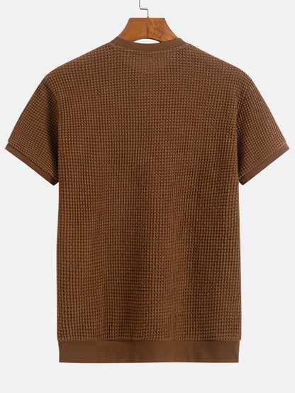 Short Sleeve Waffle Knit T-Shirt with Ribbed Hem
