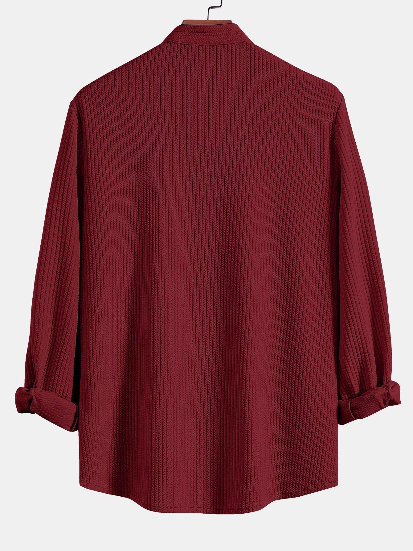 Ribbed Stand Collar Shirt with Long Sleeves and Muscle Fit