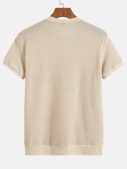 Short Sleeve Waffle Knit T-Shirt with Ribbed Hem