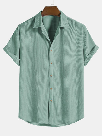 Short Sleeve Corduroy Button-Up Shirt