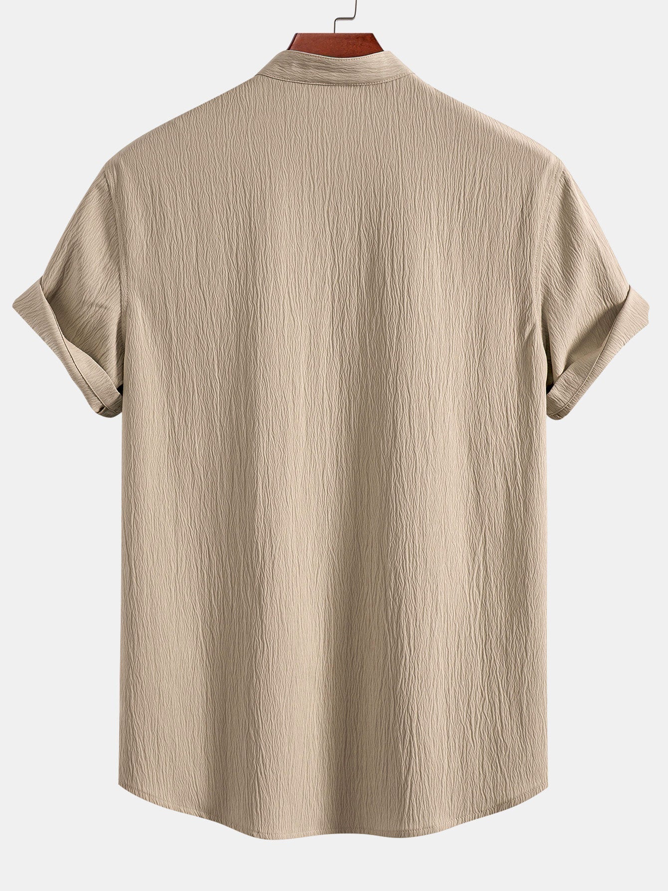 Textured V-Neck Shirt & Straight Leg Pants with Wrinkle Finish