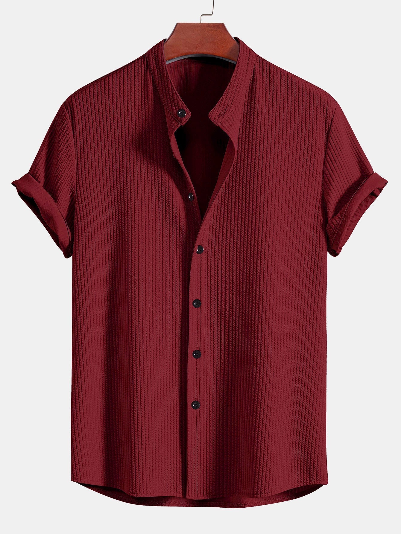 Ribbed Muscle Fit Stand Collar Shirt
