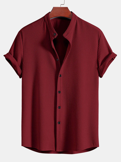 Ribbed Muscle Fit Stand Collar Shirt
