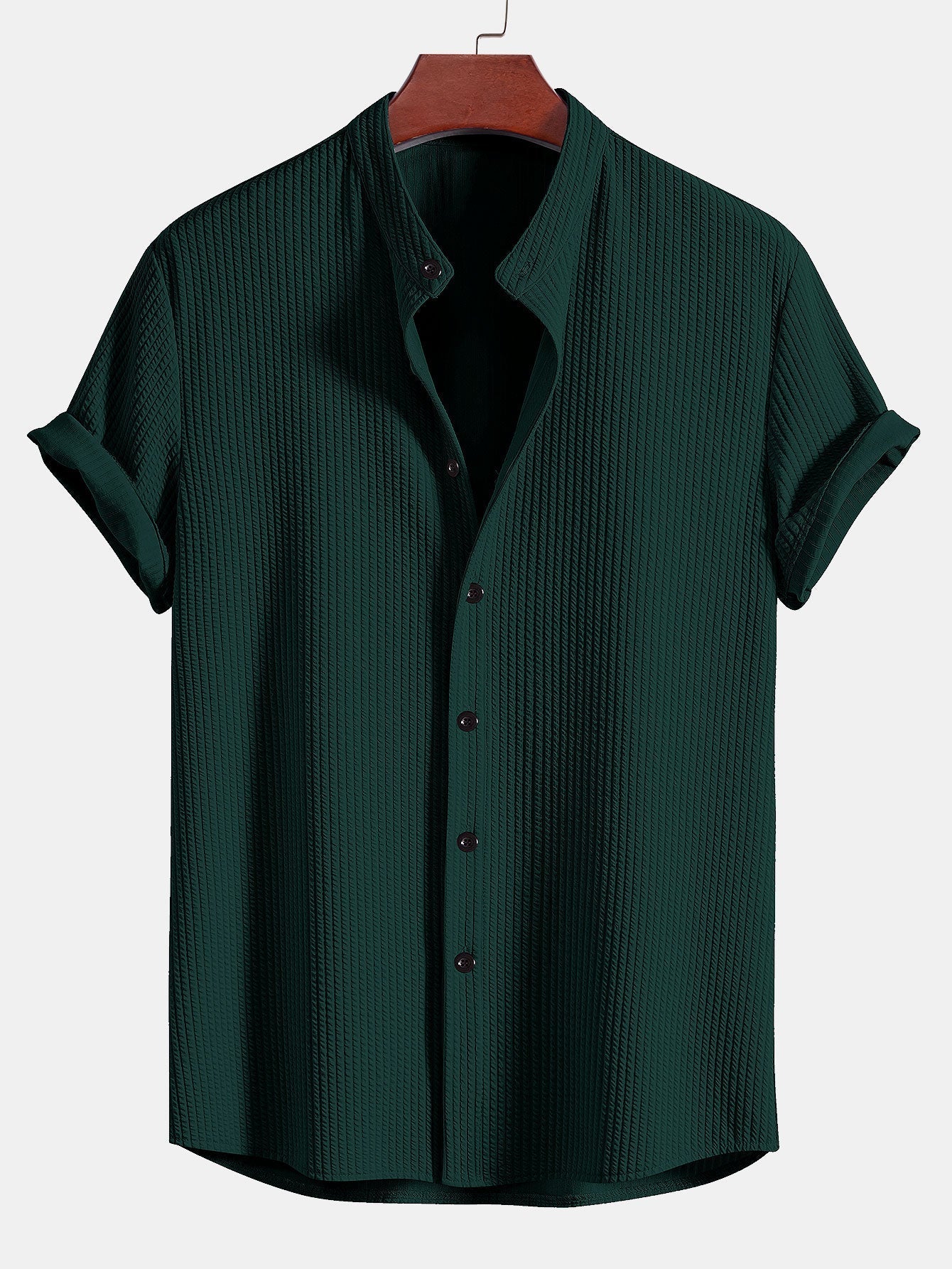 Ribbed Muscle Fit Stand Collar Shirt