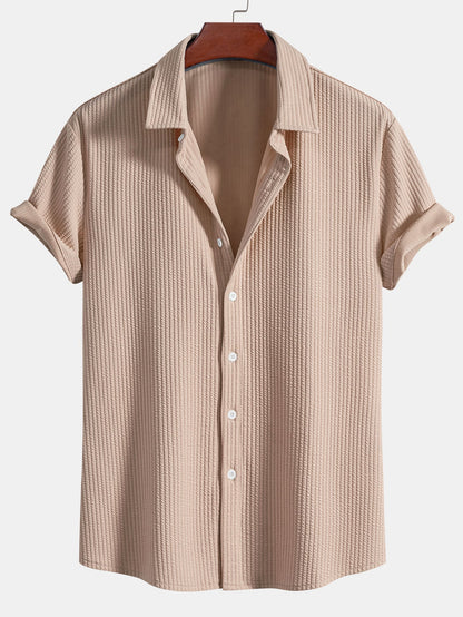 Ribbed Muscle Fit Button-Up Shirt