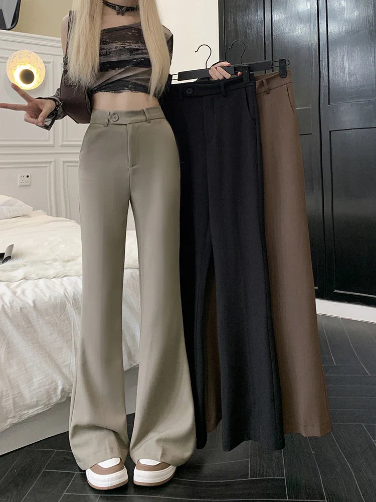 Ella Walker High Waist Flare Trousers Khaki Brown Black