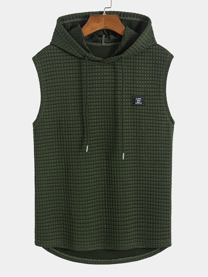Waisted Sleeveless Hooded Waffle Vest