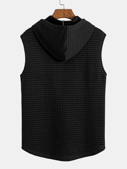 Waisted Sleeveless Hooded Waffle Vest