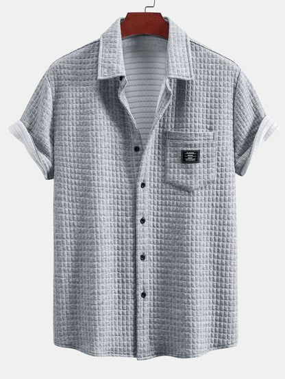 Waffle Knit Short Sleeve Shirt & Drawstring Jogger Pants Set