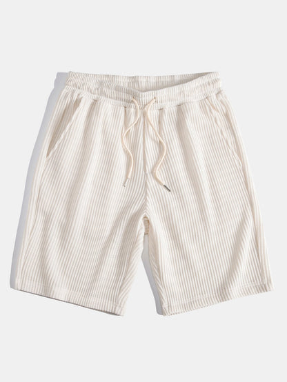 Waffle Textured Stand Collar Shirt & Drawstring Waffle Shorts Set